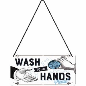 Plåtskylt med hänge Wash your hands - OD PROFILE AB