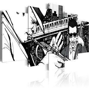 ARTGEIST ATIST - Bild p&aring; jazzmusiker i New York i svartvitt tryckt p&aring; duk - Flera storlekar 200x100 - Artgeist