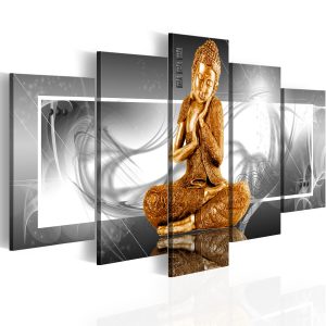 ARTGEIST Buddhist prayer - Mediterande Buddha i guld tryckt p&aring; duk - Flera storlekar 100x50 - Artgeist