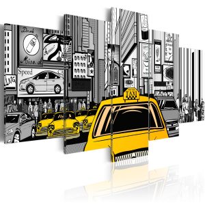ARTGEIST Cartoon taxi- Bild p&aring; tecknad serie i New York tryckt p&aring; duk - Flera storlekar 100x50 - Artgeist