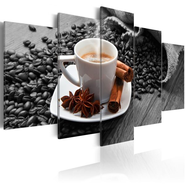 ARTGEIST Cinnamon relaxation - Svartvit bild av en kopp kaffe tryckt p&aring; duk - Flera storlekar 200x100 - Artgeist