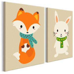 ARTGEIST DIY Fox &amp; Bunny m&aring;lning - vit canvas