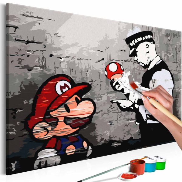 ARTGEIST DIY Mario Banksy m&aring;lning - vit duk