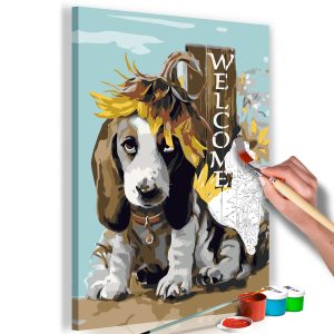 ARTGEIST DIY dukm&aring;lning - Dog and Sunflowers 60x40 - Artgeist