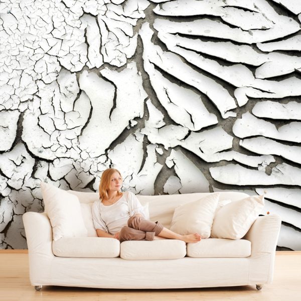 ARTGEIST - Fototapet av sprucken vit f&auml;rg p&aring; betong - Flera storlekar 100x70 - Artgeist