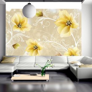 ARTGEIST - Fototapet med gula blommor p&aring; beige bakgrund - Flera storlekar 400x280 - Artgeist