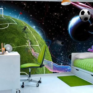 ARTGEIST Fototapet med motiv av fotbollsmatch och planeter i rymden - Artgeist