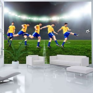 ARTGEIST Fototapet med motiv av fotbollsspelare i fotbollsmatch p&aring; fotbollsstadion - Artgeist