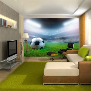 ARTGEIST Fototapet med motiv av fotbollsstadion och fotboll p&aring; fotbollsplan - Artgeist