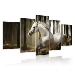 ARTGEIST Horse running - Bild p&aring; h&auml;st i dyster skog tryckt p&aring; duk - Flera storlekar 100x50 - Artgeist