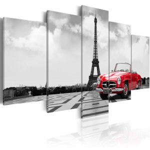 ARTGEIST Parisian car - Bild p&aring; r&ouml;d Mercedes i Paris tryckt p&aring; duk - Flera storlekar 100x50 - Artgeist