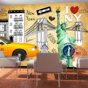 ARTGEIST Stads fototapet med New York City-skiss gatukonst - Artgeist