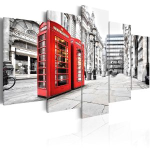 ARTGEIST Street of London - Bild p&aring; r&ouml;d telefonl&aring;da tryckt p&aring; duk - Flera storlekar 100x50 - Artgeist
