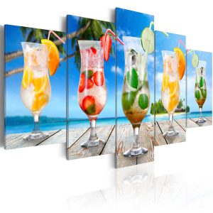 ARTGEIST Summer drinks - Bild p&aring; l&auml;ckra drinkar p&aring; stranden tryckt p&aring; duk - Flera storlekar 200x100 - Artgeist