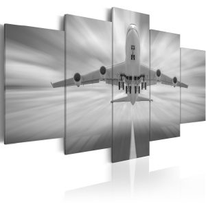 ARTGEIST - Svartvit bild av ett flygplan tryckt p&aring; duk - Flera storlekar 100x50 - Artgeist