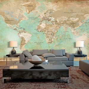 ARTGEIST V&auml;ggdekor - Turquoise World Map