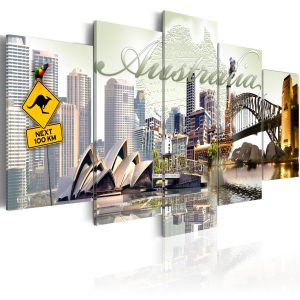 ARTGEIST Welcome to Australia! - Bild p&aring; Sydney Opera House tryckt p&aring; duk - Flera storlekar 100x50 - Artgeist