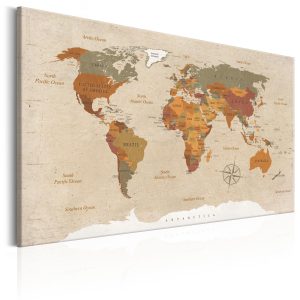 ARTGEIST World Map:: Beige Chic - Klassisk v&auml;rldskarta tryckt p&aring; duk - Flera storlekar 90x60 - Artgeist