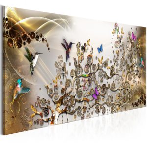 ARTGEIST bild - Hummingbirds Dance Gold Narrow - Flera storlekar 135x45 - Artgeist
