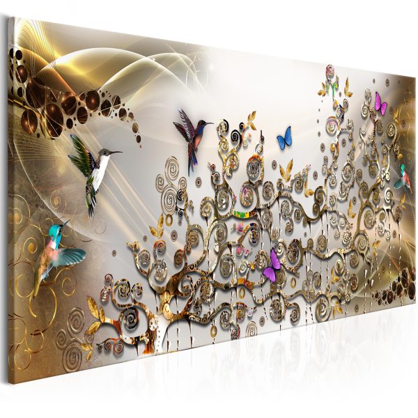 ARTGEIST bild - Hummingbirds Dance Gold Narrow - Flera storlekar 150x50 - Artgeist
