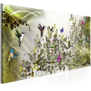 ARTGEIST bild av f&aring;glar - Hummingbirds Dance Green Narrow - Flera storlekar 150x50 - Artgeist