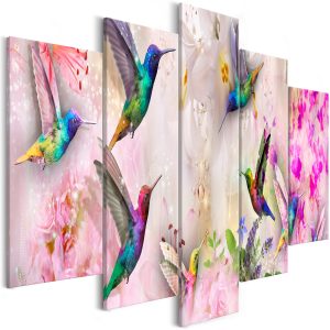 ARTGEIST bild tryckt p&aring; duk - Colorful Hummingbirds Pink