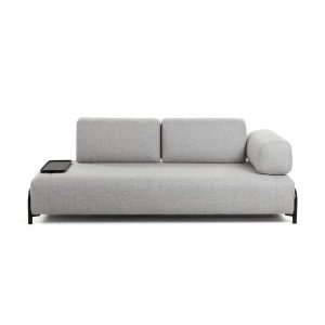 LAFORMA Compo 3-sits Soffa med Liten Bricka - Ljusgr&aring;tt Tyg och Metall - Laforma