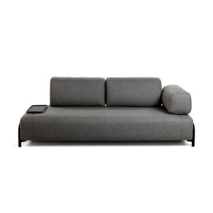 LAFORMA Compo 3-sits Soffa med Liten Bricka - M&ouml;rkgr&aring;tt Tyg och Metall - Laforma