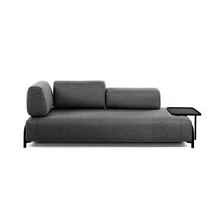 LAFORMA Compo 3-sits Soffa med Stor Bricka - M&ouml;rkgr&aring;tt Tyg och Metall - Laforma
